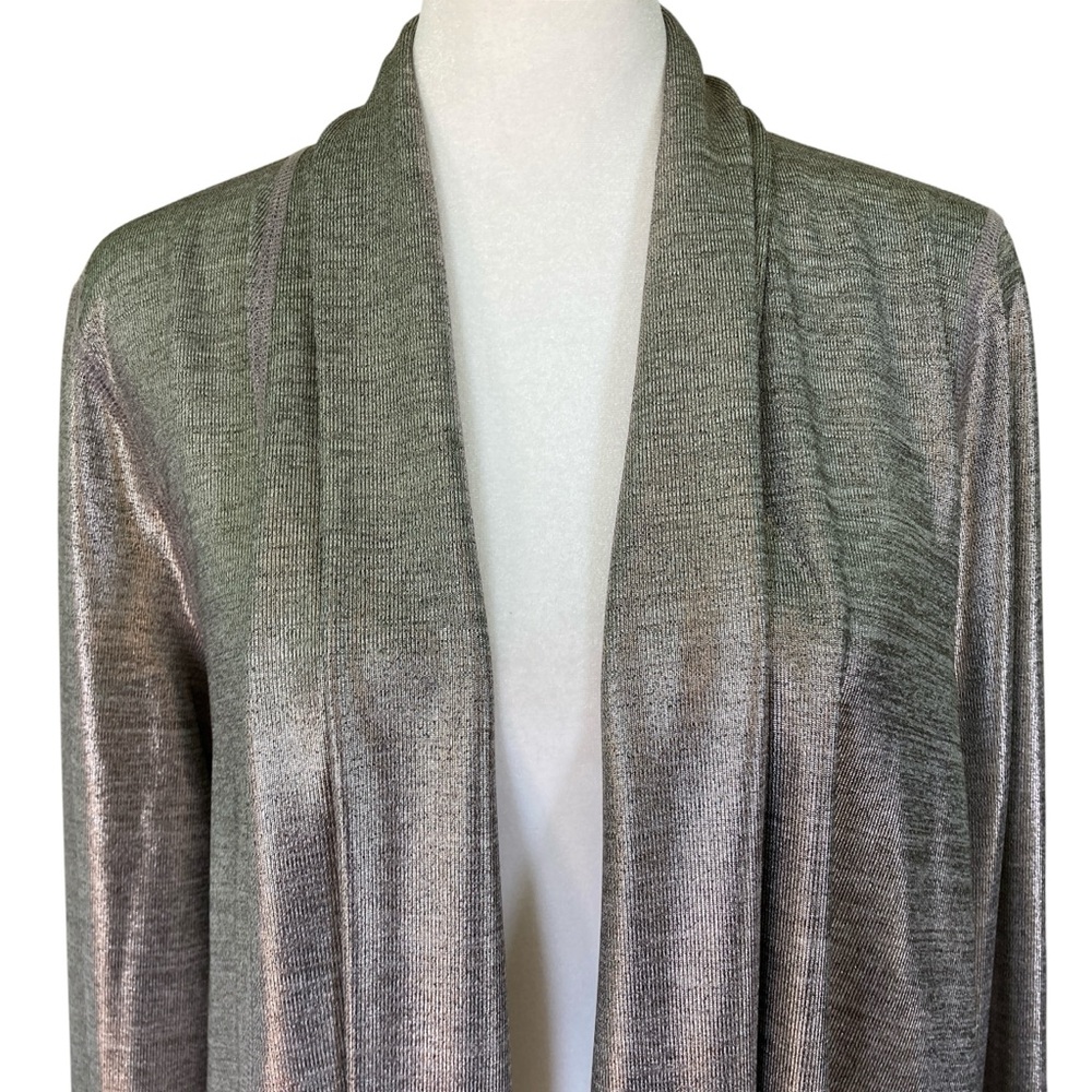 Three Dots Foil Printed Silver Open Front Shawl Collar Cardigan (Size L) - Picture 5 of 14